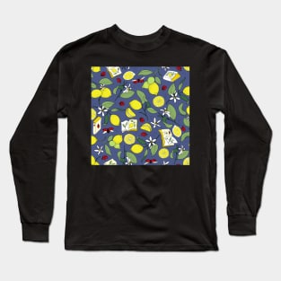 lemons, books and ladybugs on steel gray Long Sleeve T-Shirt